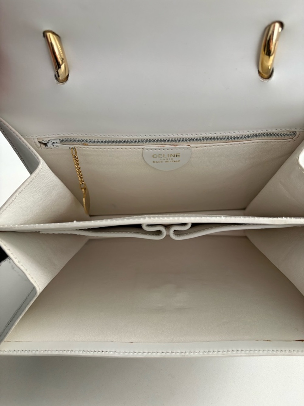 Vintage Celine White Leather Top-Handle Satchel with Gold Hardware - Picture 5 of 7